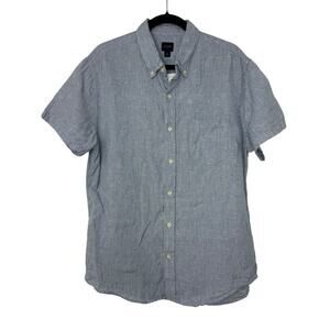 J.Crew Factory Linen Blend Shirt Men L Blue Natural Button Up Neutral Resort